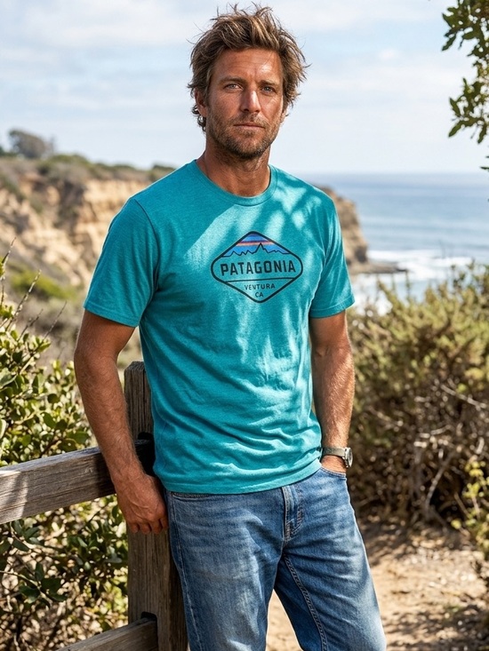 Patagonia Other - Patagonia Men’s Teal Blue Crew Neck Tee Slim Fit Organic Cotton/Poly Gorpcore L